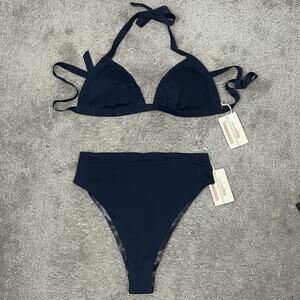 NEW OneWith 2-Piece Wainscott Triangle Halter Top & Lasata High Waist Bottoms